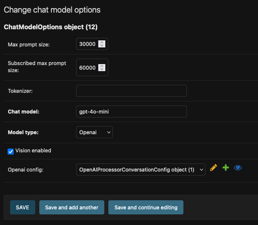 example configuration for chat model options